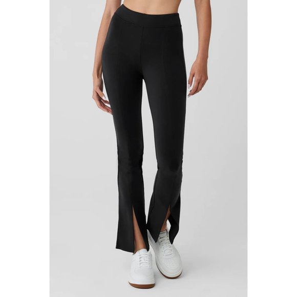 ALO YOGA Airbrush High Waist Split Hem 7/8 Leggings in Black Size X-Small - Picture 1 of 14